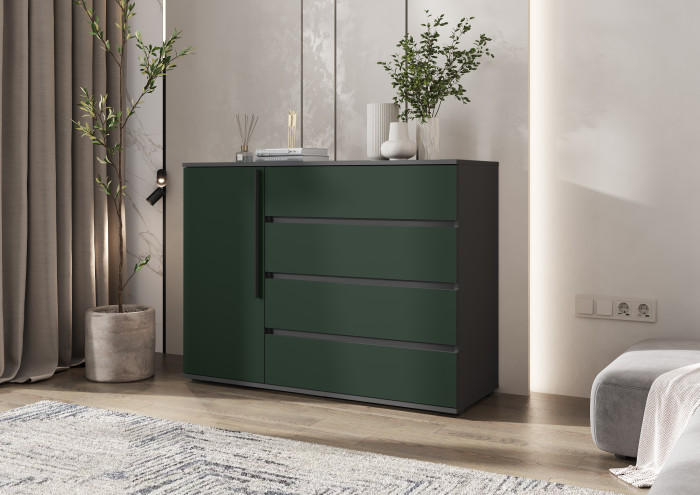 Норд Комод 1 дверь 4 ящика 1200, Графит/Изумрудный