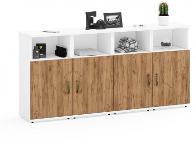 Лидер-8 Тумба МД 3.19 4 шт., цвет белый шагрень/крафт золото, ШхГхВ 160х30х75 см., универсальная сборка