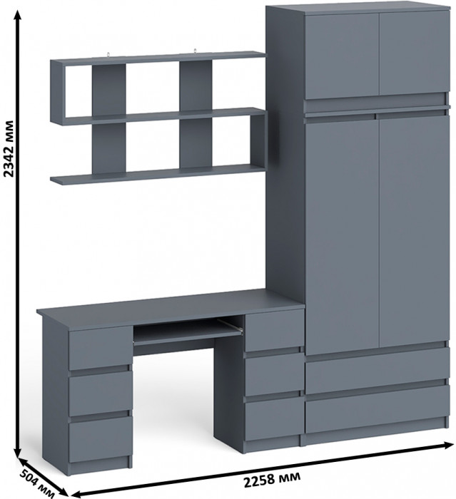 Мори компьютерный стол МС-2 + Шкаф МШ900.1 + Антресоль МА900.1 + Полка 1200, графит