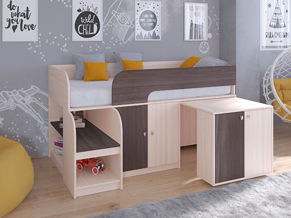 Кровать чердак Астра 9 V8 Дуб молочный/Дуб Шамони