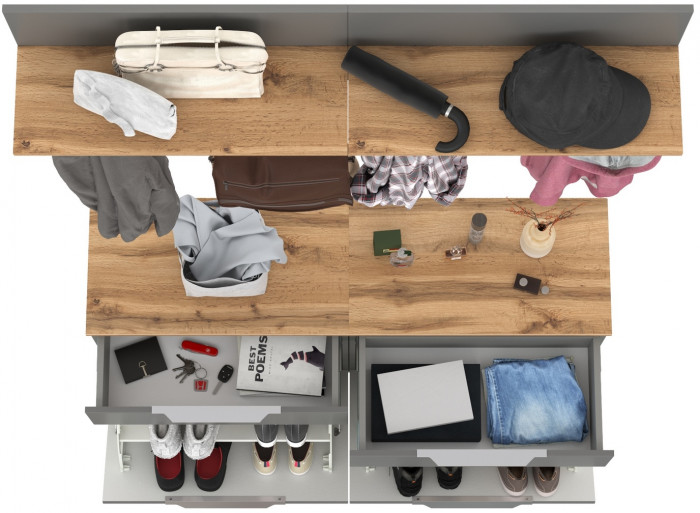 Октава Прихожая 03, цвет серый графит/дуб крафт золотой/фасады МДФ серый графит, ШхГхВ 129,8х35,4х197 см.