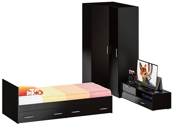 Спальня Стандарт 4-0900Я, венге/фасады ТВ тумбы МДФ чёрный глянец