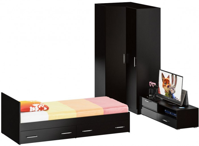 Спальня Стандарт 4-0900Я, венге/фасады ТВ тумбы МДФ чёрный глянец