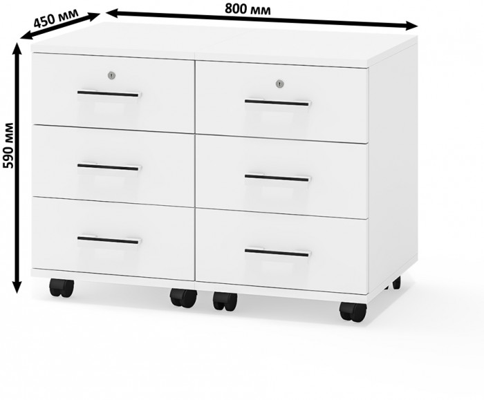 Две тумбы выкатных С-МД-3-02, белый шагрень