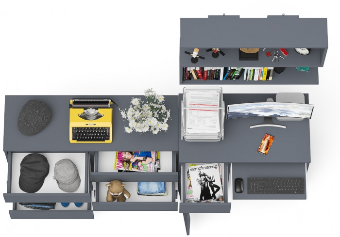 Мори компьютерный стол МС-1 левый + Комод МК1200.6 + Полка 900, графит