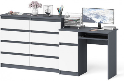 Мори Стол компьютерный МС-1 левый + Комод МК1200.8, цвет графит/белый, ШхГхВ 210,4х50х94 см., выдвижной ящик слева, НЕ универсальная сборка