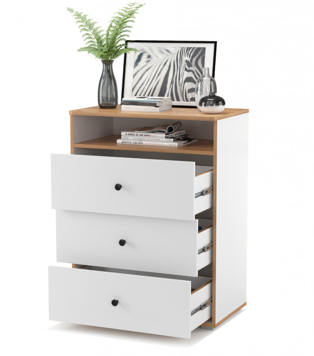 Вуди 13.293 Комод, цвет белый премиум/дуб крафт золотой, ШхГхВ 70х43,1х93,2 см.