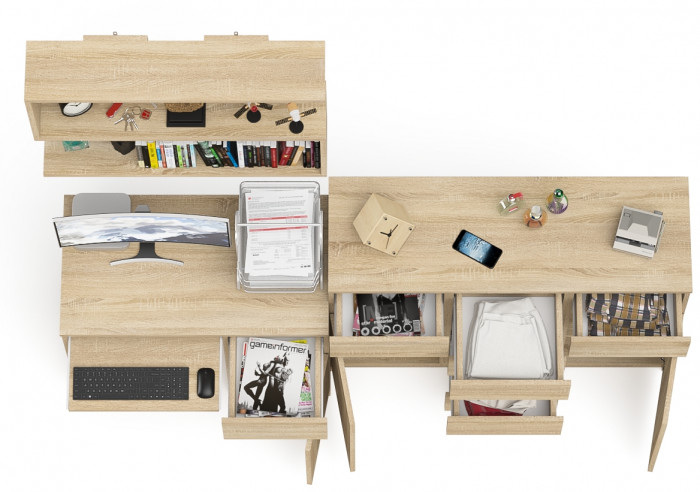 Мори компьютерный стол МС-1 правый + Комод МК1200.4 + Полка 900, дуб сонома