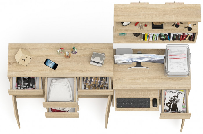 Мори компьютерный стол МС-1 правый + Комод МК1200.4 + Полка 900, дуб сонома