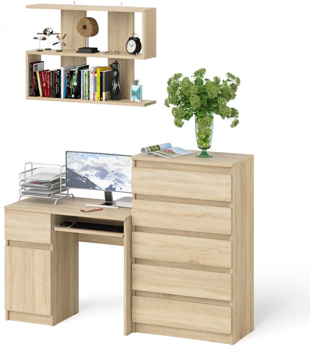 Мори Стол компьютерный МС-1 левый + Комод МК700.5 + Полка 900, цвет дуб сонома, ШхГхВ 160,4х50х209,6 см., НЕ универсальная сборка