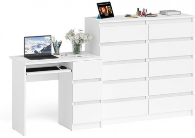 Мори компьютерный стол МС-6 правый + Комод МК1200.10, белый