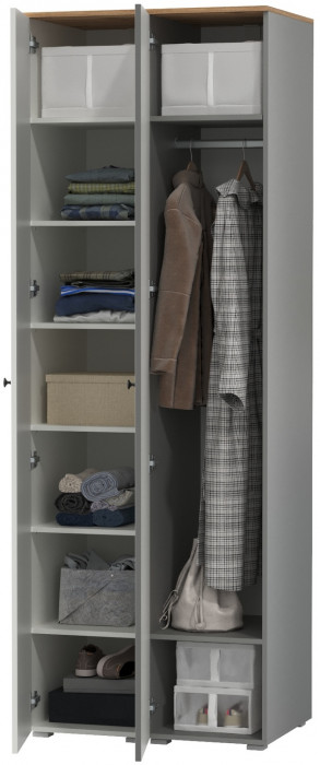 Остин 13.225 Шкаф-пенал 2 шт., цвет белый шагрень/серый графит/дуб крафт золотой, ШхГхВ 80х54,3х229,6 см., универсальная сборка