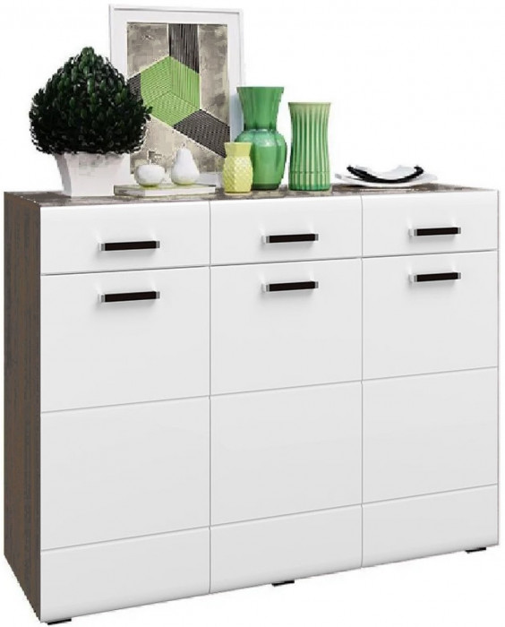 Нэнси NEW МДФ Комод (3дв.+3ящ.) (Белый глянец, Дуб Сонома)