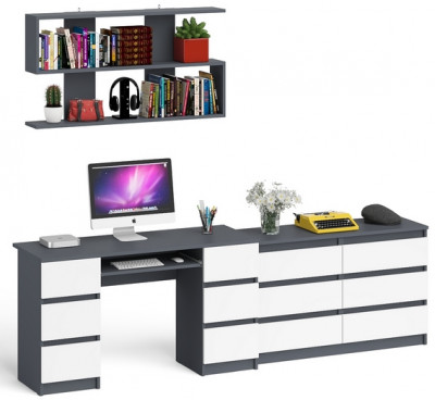 Мори компьютерный стол МС-2 + Комод МК1200.6 + Полка 1200, графит/белый