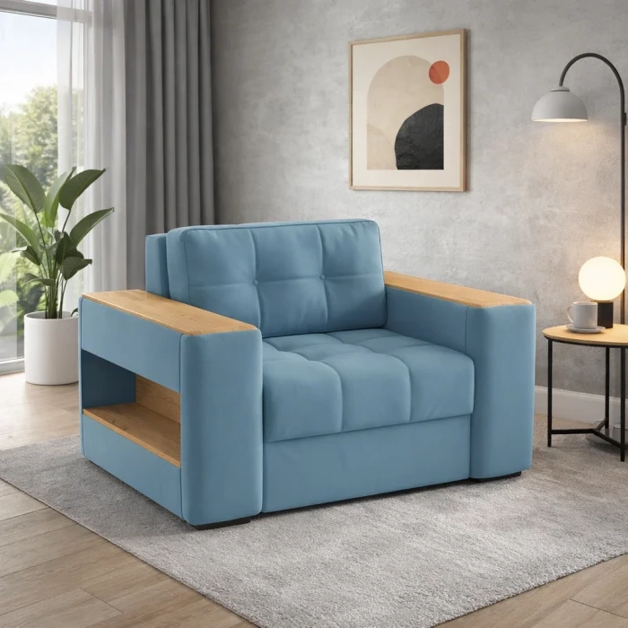 Кресло-кровать "Доро", Светло-голубой/МДФ дуб канадский