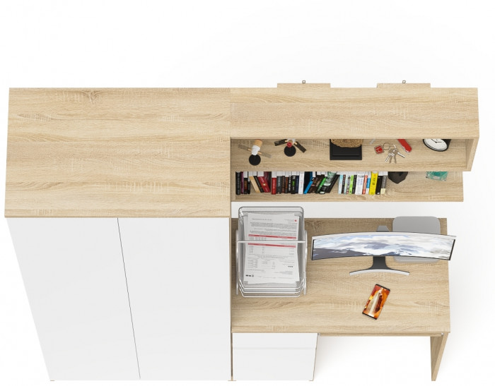 Мори Стол компьютерный МС-1 левый + Шкаф МШ800.1 + Полка 900, цвет дуб сонома/белый, ШхГхВ 170,4х50,4х209,6 см., НЕ универсальная сборка