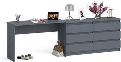 Мори Стол письменный МСП1200.1 + Комод МК1380.6, цвет графит, ШхГхВ 258,4х50х76,6 см., универсальная сборка