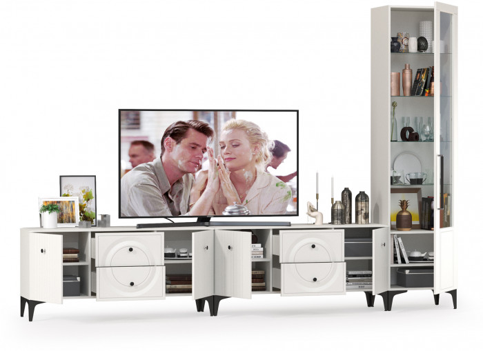 Валенсия Гостиная № 079, цвет ЛДСП белый шагрень/МДФ белый шагрень, ШхГхВ 321,2х38,3х225,2 см., универсальная сборка