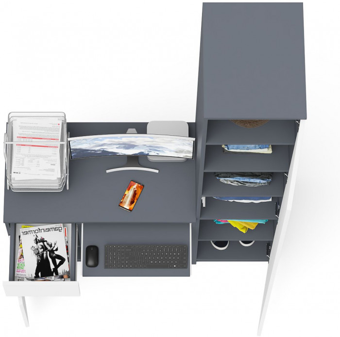 Мори компьютерный стол МС-1 левый + Пенал МШ400.1, графит/белый