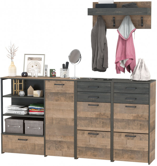 Трувор Прихожая 156, цвет дуб гранж песочный/интра, ШхГхВ 209х37х195 см., универсальная сборка