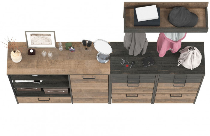 Трувор Прихожая 156, цвет дуб гранж песочный/интра, ШхГхВ 209х37х195 см., универсальная сборка