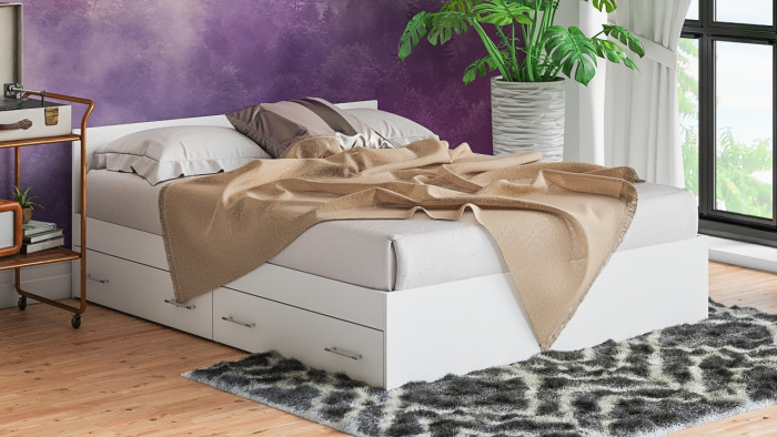 Мори Кровать с ящиками 1600, цвет белый, ШхГхВ 163,5х203,5х70 см., сп.м. 1600х2000 мм., без матраса, основание есть