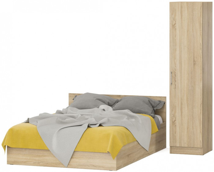 Кровать с ящиками 1400 + Пенал Стандарт, цвет дуб сонома, ШхГхВ 143,5х203,5х70 + 45х52х200 см., сп.м. 1400х2000 мм., без матраса, основание есть