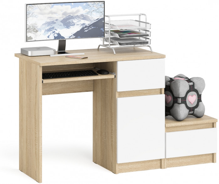 Мори Стол компьютерный МС-1 правый + Тумба ТМП400.1, цвет дуб сонома/белый, ШхГхВ 130,4х50х76,6 см., выдвижной ящик справа, НЕ универсальная сборка