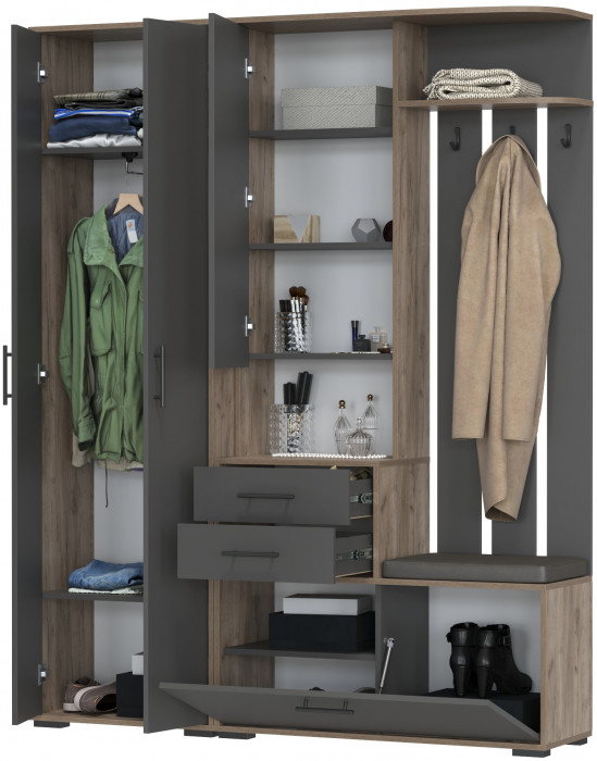 Прихожая 2-3430+2-3431дкт/граф Домино - Комплект для прихожей, дуб крафт табачный/графит