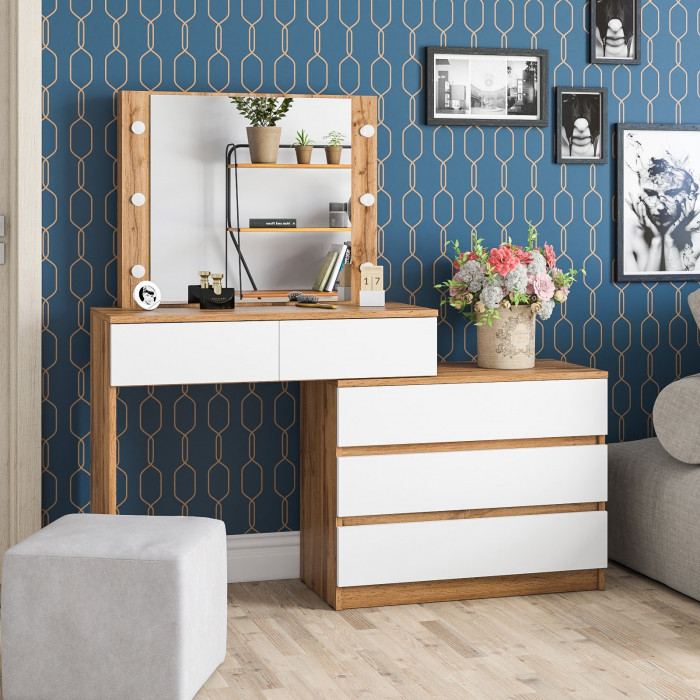 Стол косметический с подсветкой 110, дуб вотан/белый