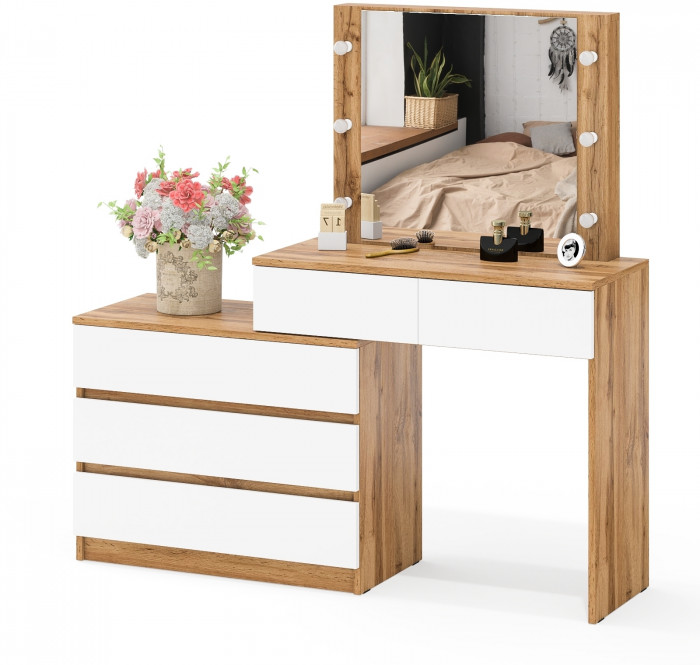 Стол косметический с подсветкой 110, дуб вотан/белый