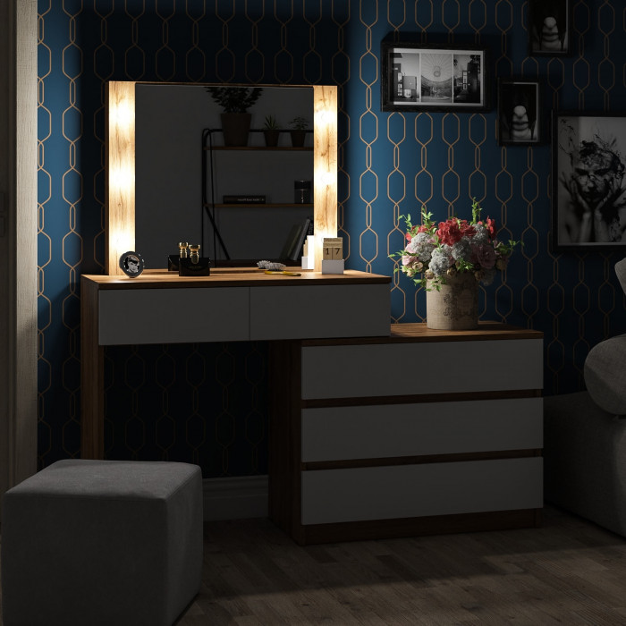 Стол косметический с подсветкой 110, дуб вотан/белый