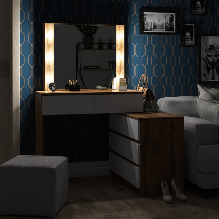 Стол косметический с подсветкой 110, дуб вотан/белый