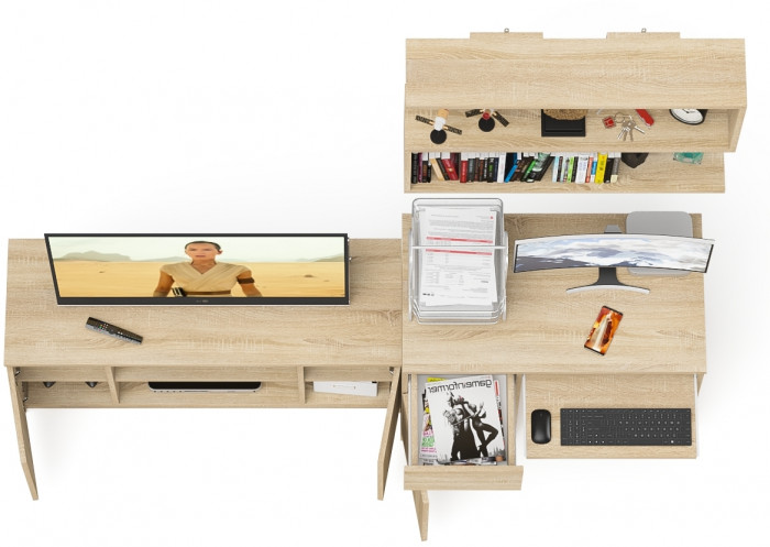 Мори компьютерный стол МС-1 левый + Тумба МТВ1200.1 + Полка 900, дуб сонома