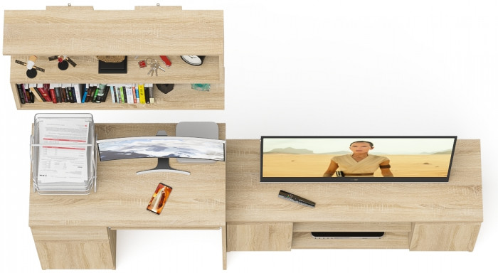 Мори компьютерный стол МС-1 левый + Тумба МТВ1200.1 + Полка 900, дуб сонома