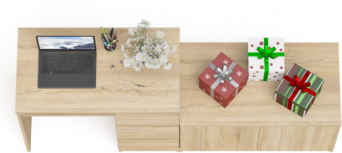 Мори компьютерный стол МС-6 правый + Тумба МА900.1, дуб сонома