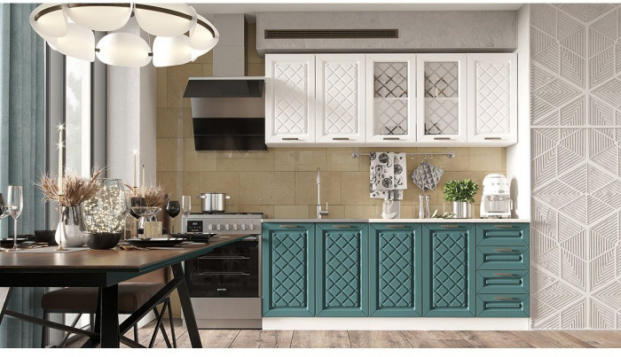 Кухня МДФ Агава 2000, Акация белая/Аква