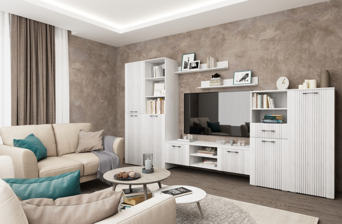 Модульная гостиная "Монреаль" - Белый текстурный/Ясень белый