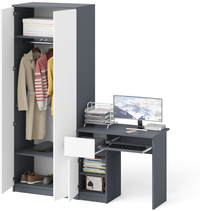 Мори Стол компьютерный МС-1 левый + Шкаф МШ800.1, цвет графит/белый, ШхГхВ 170,4х50,4х209,6 см., выдвижной ящик слева, НЕ универсальная сборка