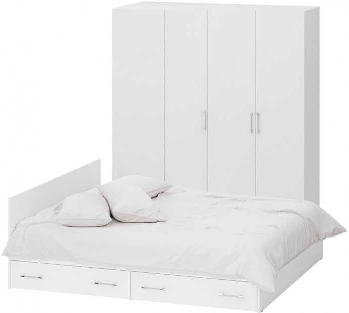 Спальня Стандарт 2-1800Я, цвет белый, ШхГхВ 183,5х203,5х70 + 171,2х81,2х200 см., сп.м. 1800х2000 мм., без матраса, основание есть