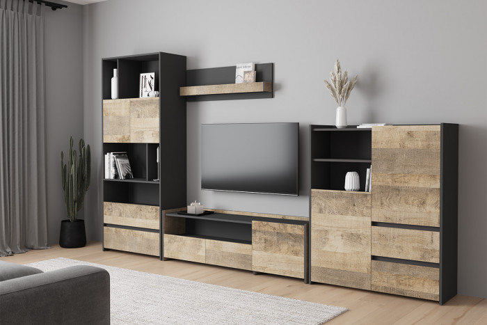 Тумба для ТВ Денвер, Графит, Дуб гранж песочный