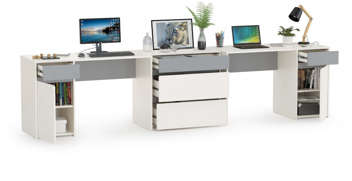 Торонто Компоновка № 09, цвет белый шагрень/стальной серый, ШхГхВ 320х53,1х75,3 см., универсальная сборка