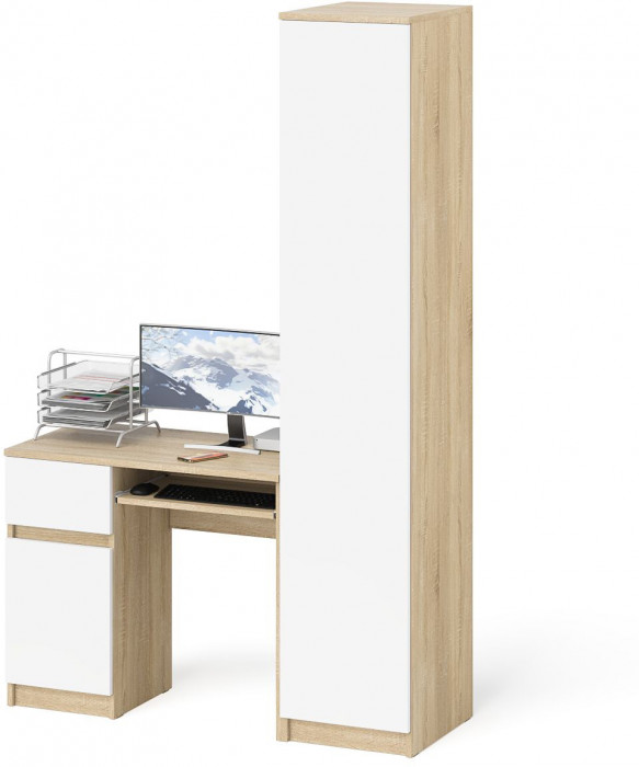 Мори компьютерный стол МС-1 левый + Пенал МШ400.1, дуб сонома/белый