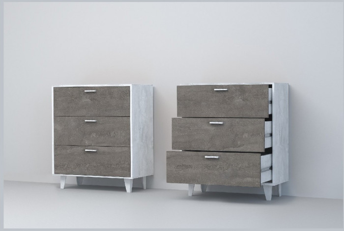 Эго Комод К-3 НГ (Глянец Белый/Бетон Светлый)