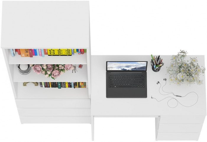 Мори Стол компьютерный МС-6 правый + Стеллаж МСТ600.3, цвет белый, ШхГхВ 150,4х50х179,6 см., выдвижные ящики справа, НЕ универсальная сборка