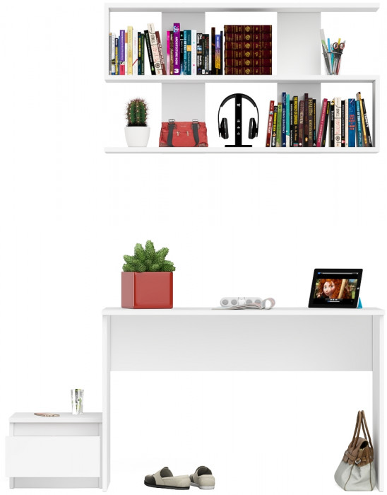 Мори Стол письменный МСП1200.1 + Тумба ТМП400.1 + Полка 1200, цвет белый, ШхГхВ 160,8х50х209,6 см., универсальная сборка