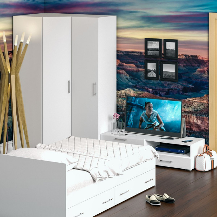 Спальня Стандарт 4-1200Я, белый/фасады ТВ тумбы МДФ белый глянец