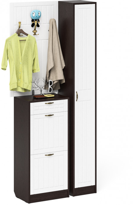 Прихожая П-6 Компоновка № 24, цвет венге/фасады МДФ белое дерево фрезеровка прованс, ШхГхВ 90х35х210 см., универсальная сборка