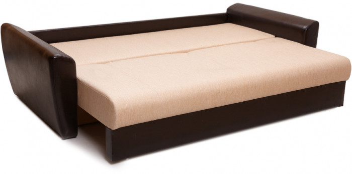 Диван-кровать Амстердам, 150х195, раскладной, еврокнижка, независимый пружинный блок, рогожка/экокожа, коричнево-бежевый