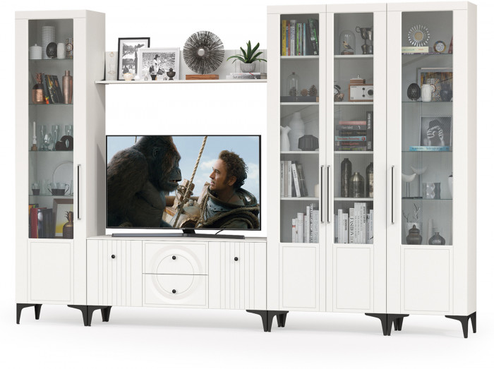 Валенсия Гостиная № 067, ЛДСП белый шагрень/МДФ белый шагрень